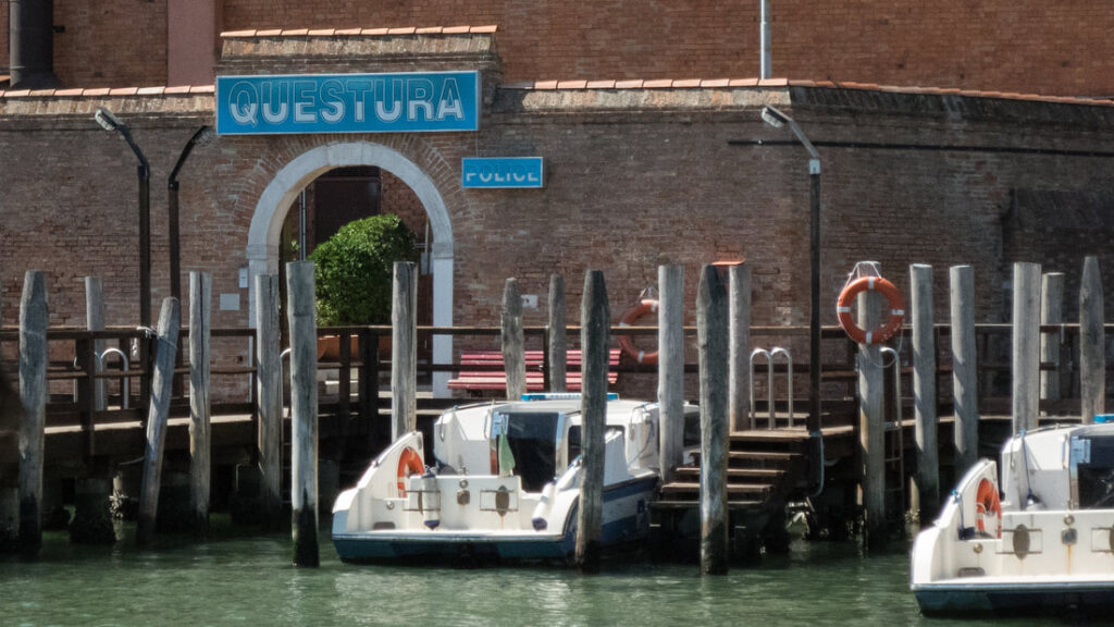 Questura in Venice with police boats.