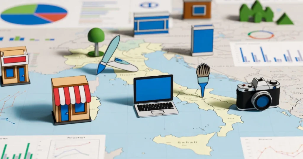Infographic of business types and taxes for ATECO code Italy