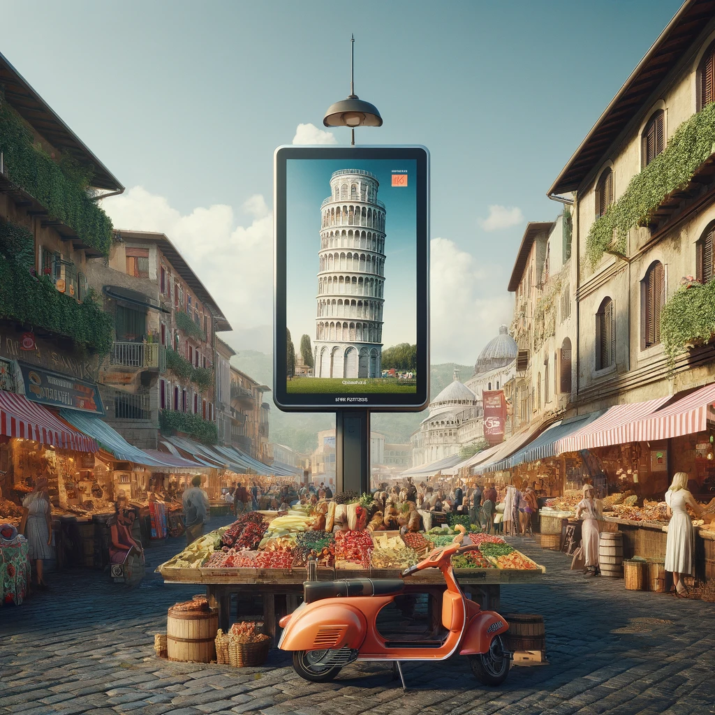 Futuristic ad related to the tower of Pisa | Advertising in Italy