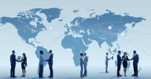 Global business professionals collaborating across countries