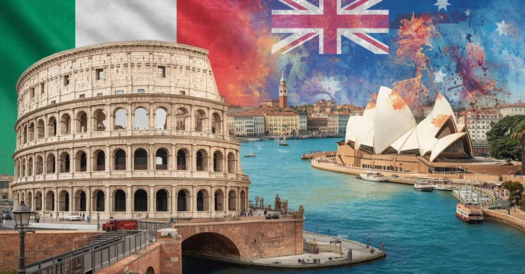 Scenic collage of Italian landmarks for Moving to Italy from Australia