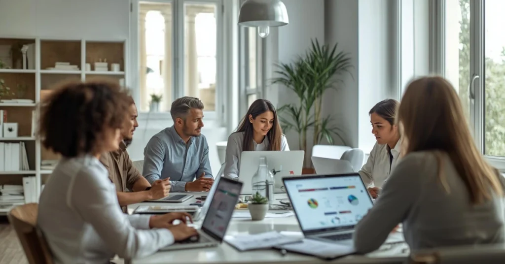 Team reviewing contractor payroll services data