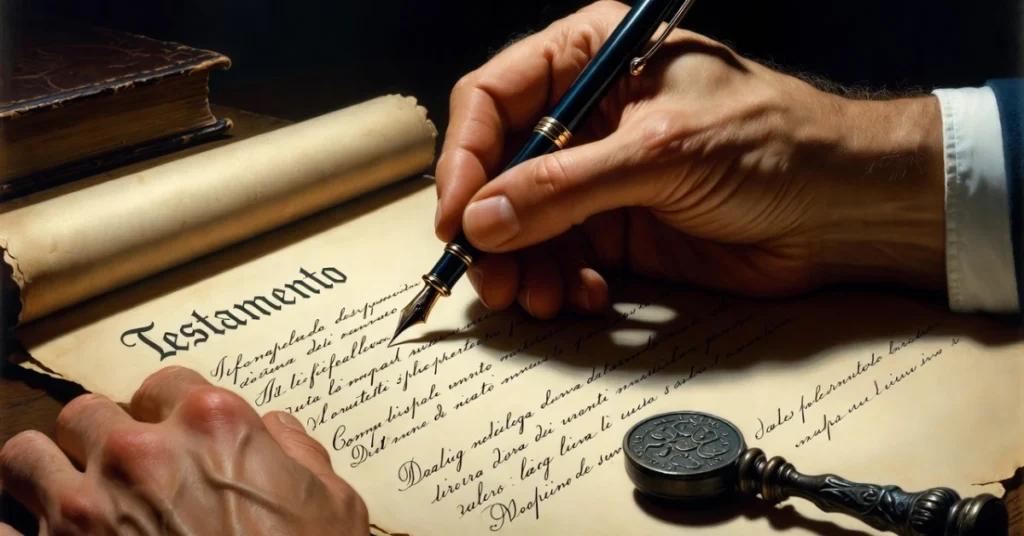 Hand signing a handwritten will in Italy with notary seal